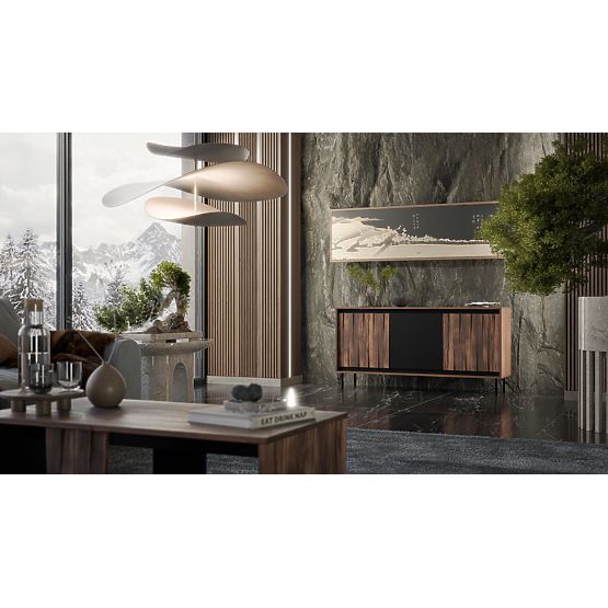 SWING KM-1 komoda ořech/černá, nohy: černá (2p=1ks)