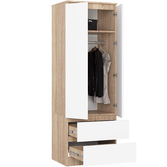ŠATNÍ SKŘÍŇ STAR S 60 cm 2 DVEŘE 2 ŠUFLÍKY SONOMA / BÍLÁ