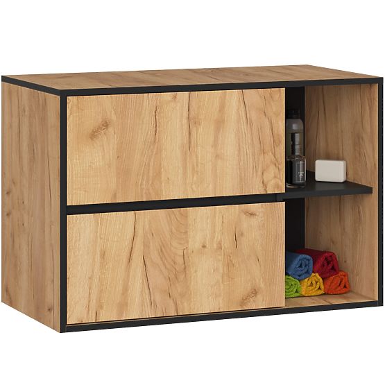 SZAFKA ŁAZIENKOWA POD UMYWALKĘ VAMI W90 2SZ 2P PK DĄB CRAFT / CZARNY