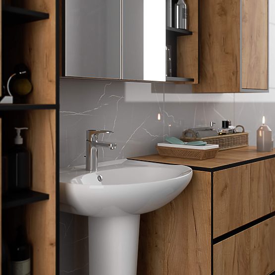KOUPELNOVÁ SKŘÍŇKA POD UMYVADLO VAMI W90 2SZ 2P DUB CRAFT / ČERNÁ
