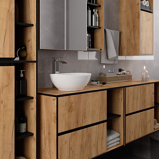 KOUPELNOVÁ SKŘÍŇKA POD UMYVADLO VAMI W90 2SZ 2P DUB CRAFT / ČERNÁ