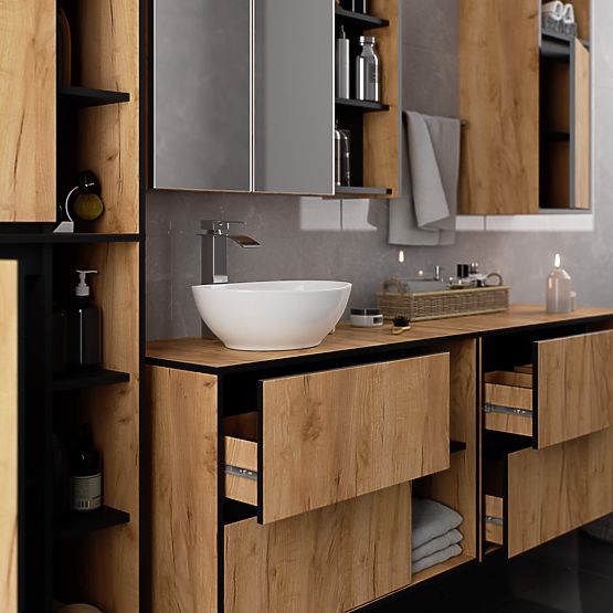 KOUPELNOVÁ SKŘÍŇKA POD UMYVADLO VAMI W90 2SZ 2P DUB CRAFT / ČERNÁ