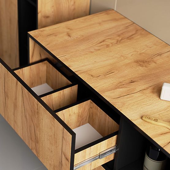 KOUPELNOVÁ SKŘÍŇKA POD UMYVADLO VAMI W90 2SZ 2P DUB CRAFT / ČERNÁ