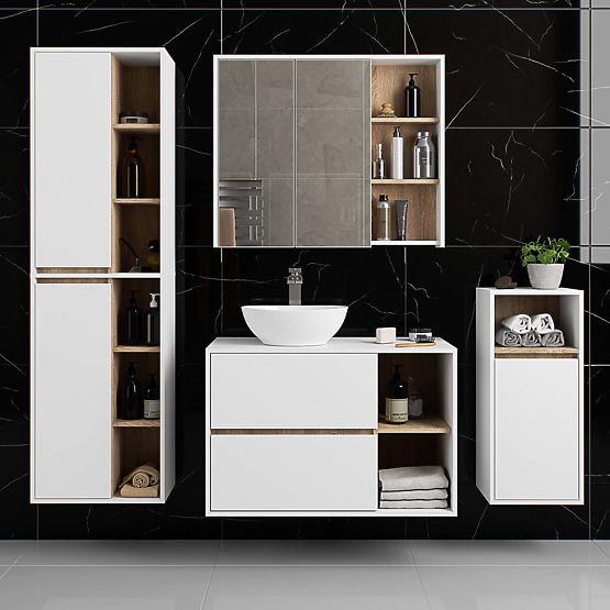 SZAFKA ŁAZIENKOWA WISZĄCA VAMI W50 2D 6P BIAŁA / DĄB SONOMA