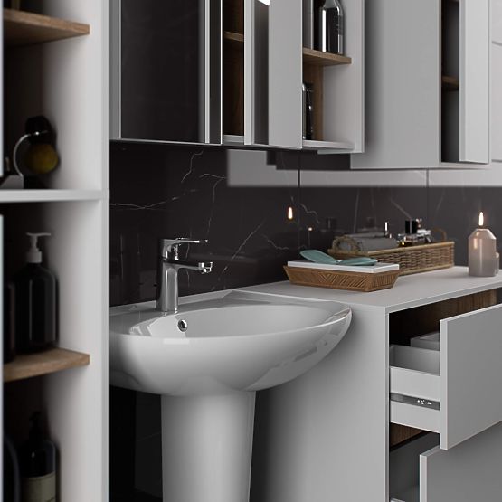 SZAFKA ŁAZIENKOWA WISZĄCA VAMI W50 2D 6P BIAŁA / DĄB SONOMA