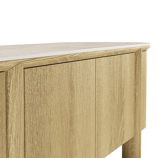 Televizní skříňka Segretto čtyřdveřová, zaoblená, přírodní dub, travertin