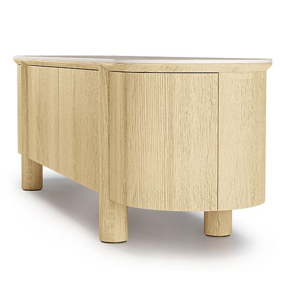 Televizní skříňka Segretto čtyřdveřová, zaoblená, přírodní dub, travertin