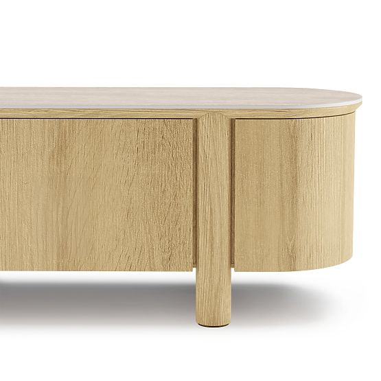 Televizní skříňka Segretto čtyřdveřová, zaoblená, přírodní dub, travertin