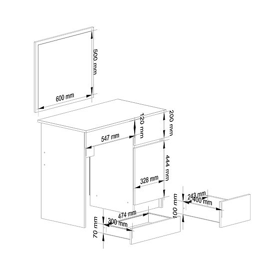 KOSMETICKÝ TOALETNÍ STOLEK S ZRCADLEM P-2/SL 500x600 PRAVÝ PK DUB CRAFT