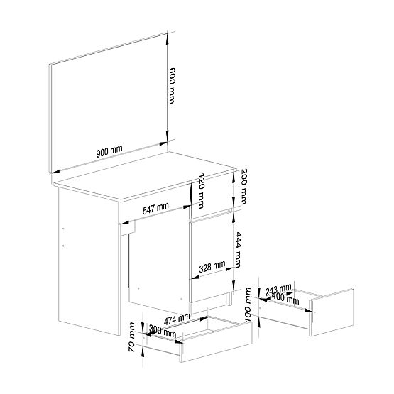 TOALETKA SE ZRCADLEM CLP P-2/SL 900x600 PRAVÁ PK BÍLÁ