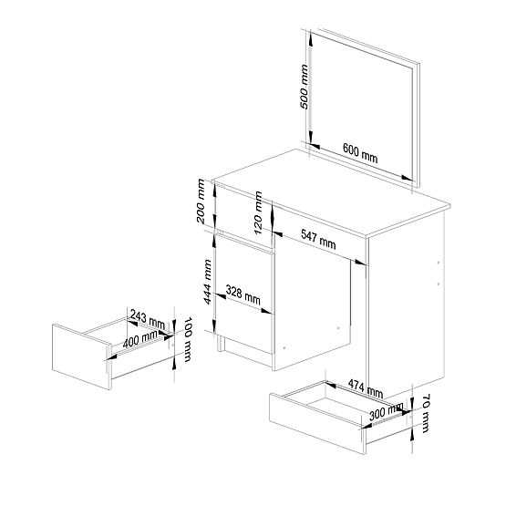Toaletní stolek se zrcadlem CLP P-2/SL LEVÝ PK BÍLÝ
