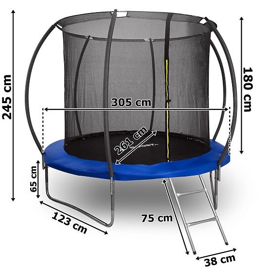 Trampolína s sítí a žebříkem HENZEN 244 cm modrá FT 8
