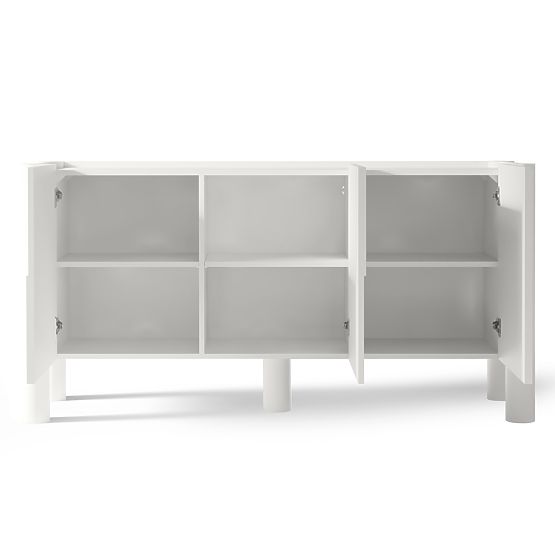 Třídveřová komoda Lunaria s frézovaným čelem, bílá