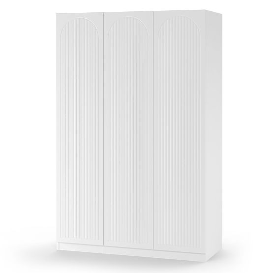 Třídveřová skříň Neroli, drážky v oblouku, bílá