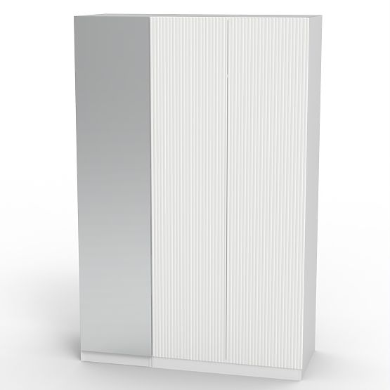 Třídveřová skříň Neroli, zrcadlo/jednoduché drážky, bílá