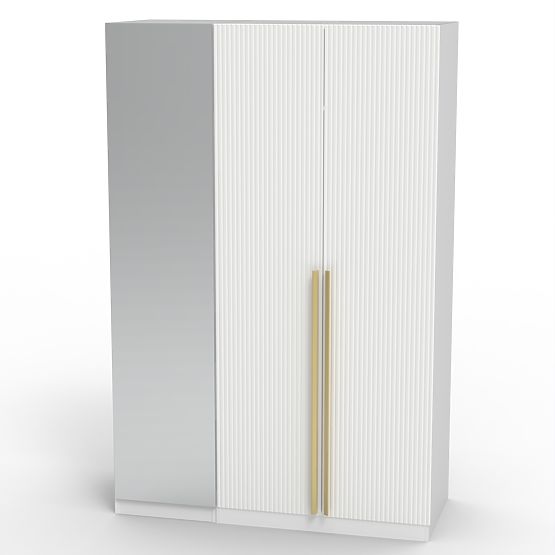 Třídveřová skříň Neroli, zrcadlo/jednoduché drážky, bílá