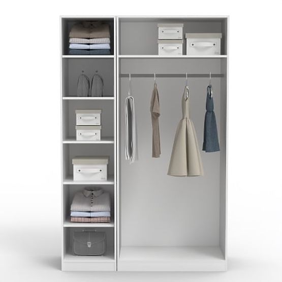 Třídveřová skříň Neroli, zrcadlo/jednoduché drážky, bílá