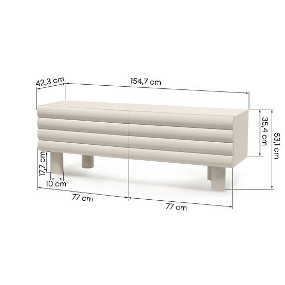 TV skříňka Anatra, rýhovaná, béžová, oblé tvary