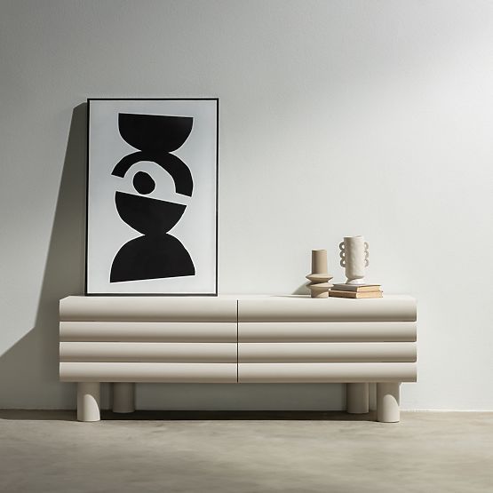 TV skříňka Anatra, rýhovaná, béžová, oblé tvary