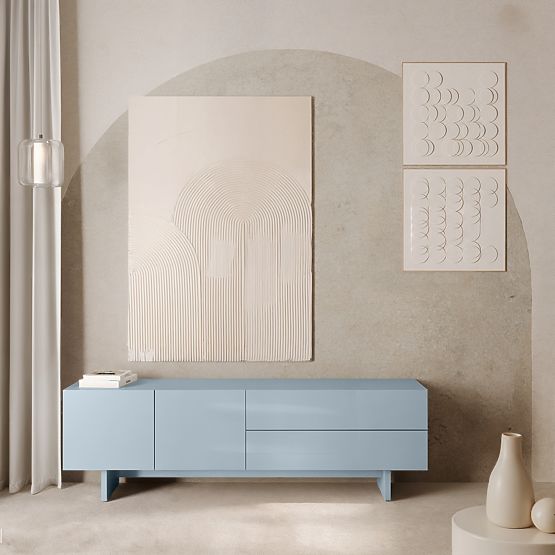 TV skříňka Glim, modrá kouřová, lesklá