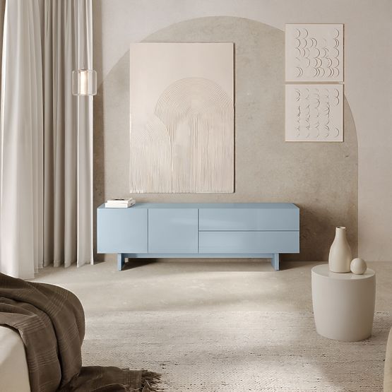 TV skříňka Glim, modrá kouřová, lesklá