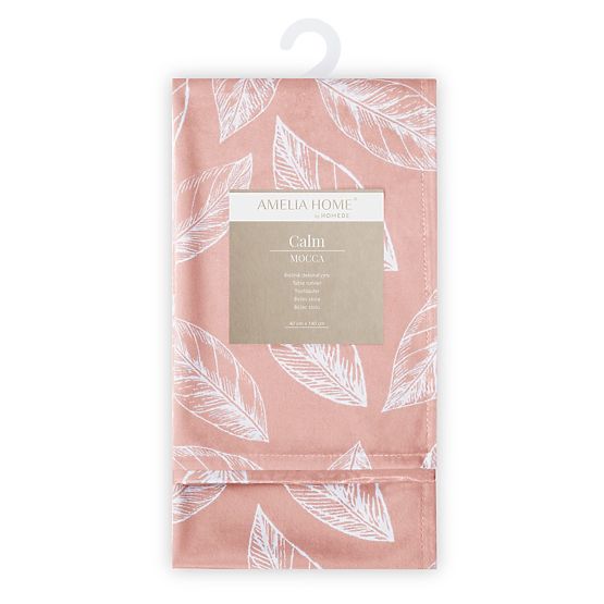 Ubrus CALM barva pudrově růžová tištěný rostlinný motiv klasický styl 40x140 ameliahome