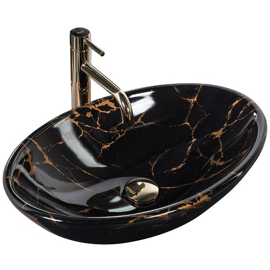 Umyvadlo na desku REA Pamela Black Marble Shiny