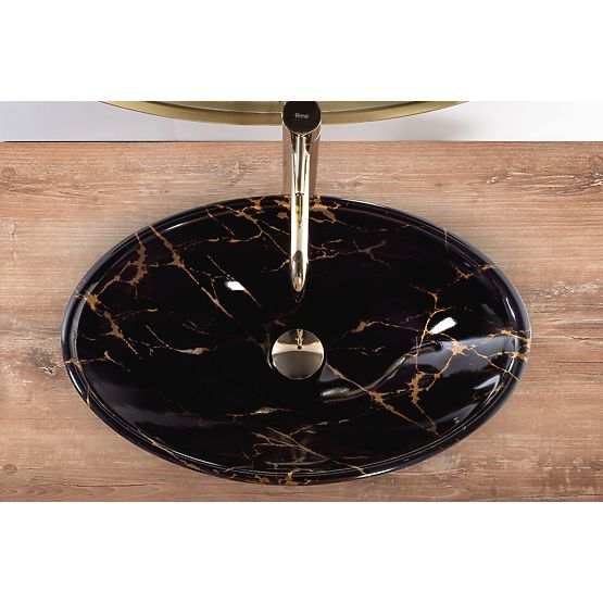 Umyvadlo na desku REA Pamela Black Marble Shiny