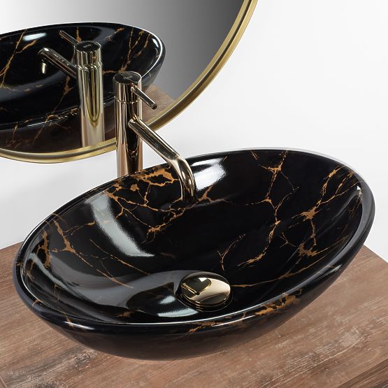 Umyvadlo na desku REA Pamela Black Marble Shiny