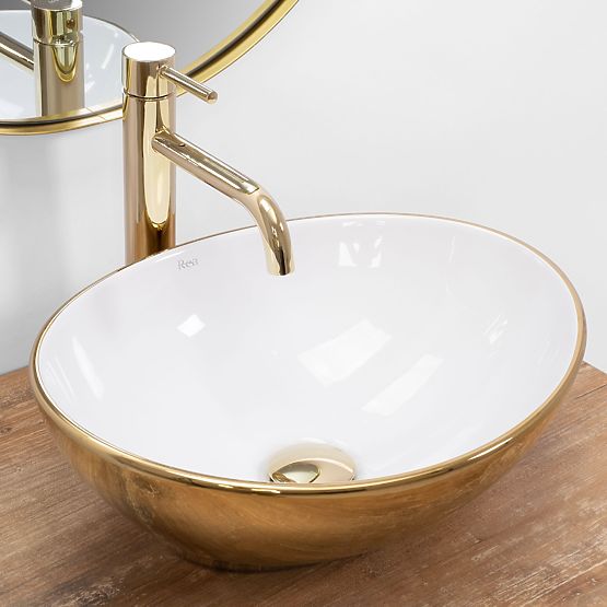 Umyvadlo na desku Rea Sofia Gold / White