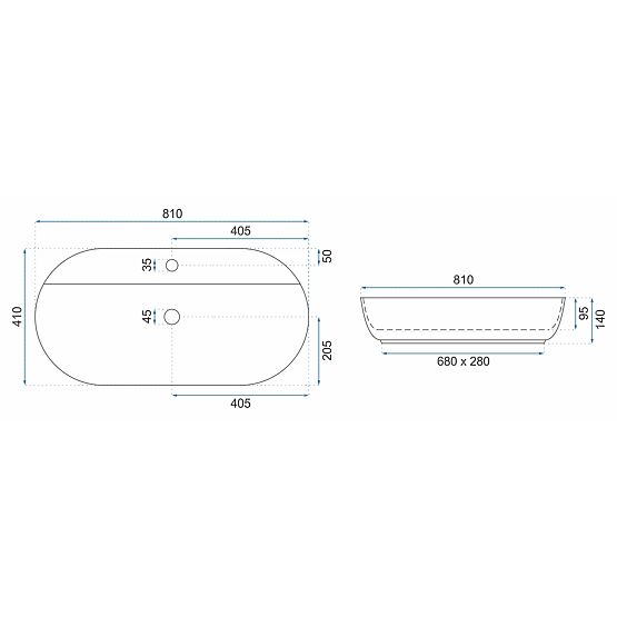 Umyvadlo REA Aura 81 Na desku