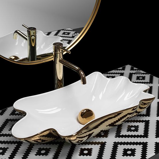 Umyvadlo REA Sea Infinity Gold/Bílá + Zátka