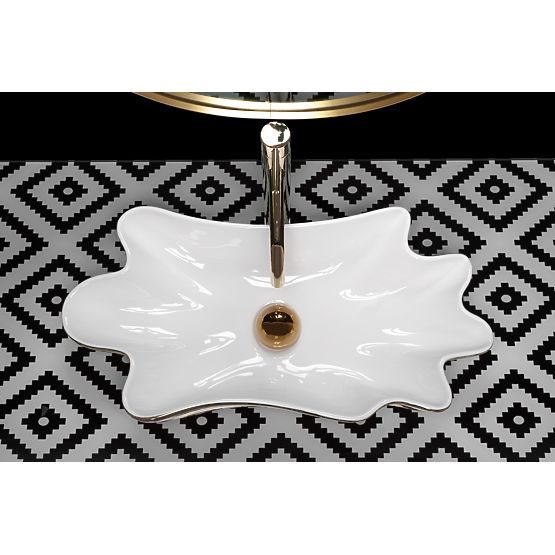 Umyvadlo REA Sea Infinity Gold/Bílá + Zátka