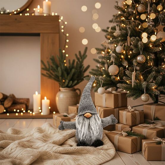 Vánoční skřítek 35 cm YX045 ŠEDÝ