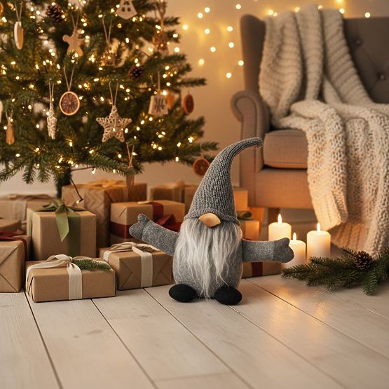 Vánoční skřítek 35 cm YX045 ŠEDÝ