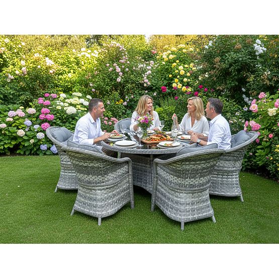 Velká jídelní souprava z technoratanu (6 křesel + stůl) MODERNO světle šedá