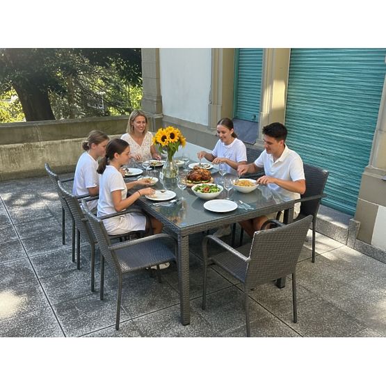 Velká jídelní souprava z technoratanu (8 židlí + velký stůl) SOTTILE šedá