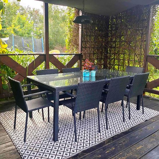 Velká jídelní souprava z technoratanu (stůl 200x100cm + 8 židlí) SOTTILE černá