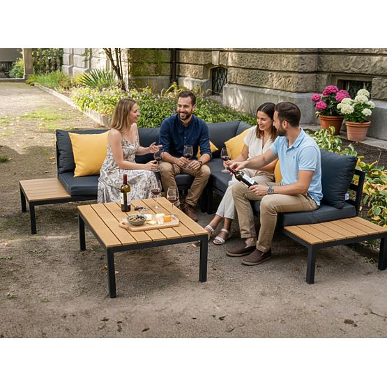 Velký hliníkový rohový set se stolkem MASSIMO černý