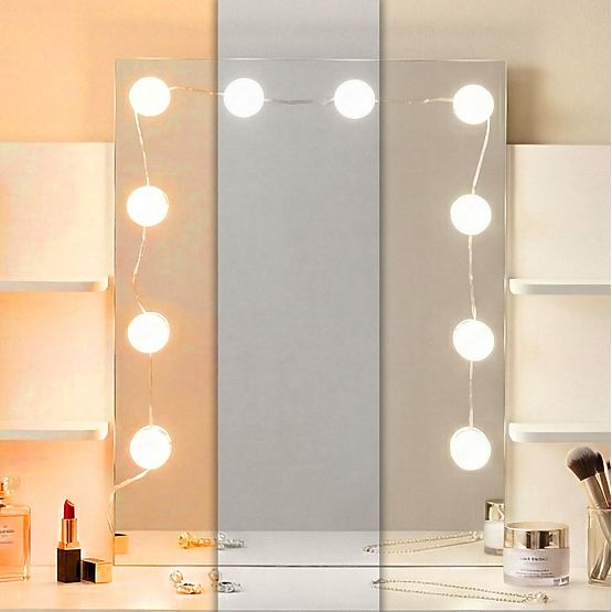 Velký kosmetický toaletní stolek se zrcadlem a LED osvětlením 3 barvy police zásuvky ModernHome