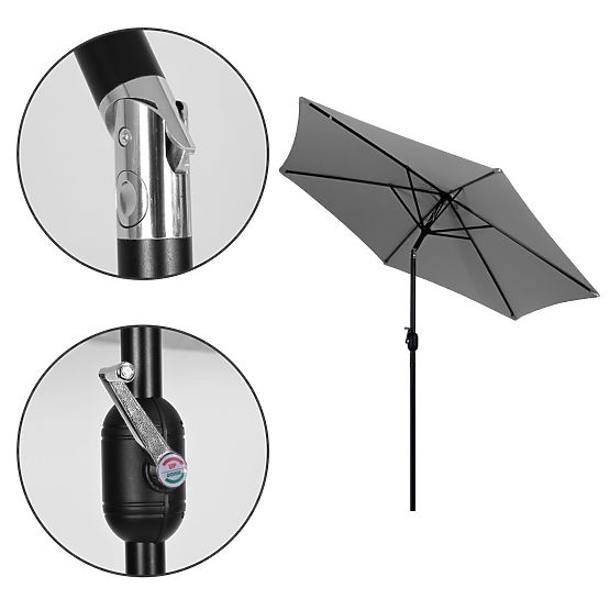 Velký šikmý zahradní slunečník s klikou 6 žeber šedý 270 cm