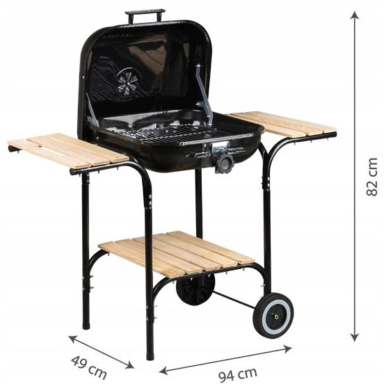Velký zahradní gril s nastavitelným roštem a dřevěnými policemi