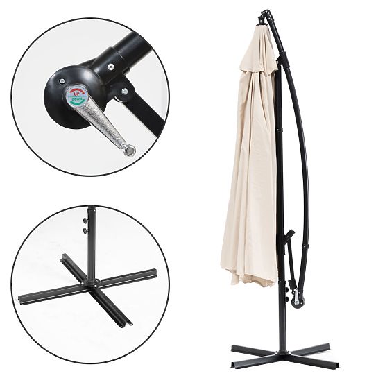 Velký zahradní skládací slunečník na výložníku 3m béžový 6 žeber