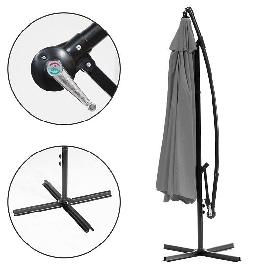 Velký zahradní skládací slunečník na výložníku 3m šedý 6 žeber