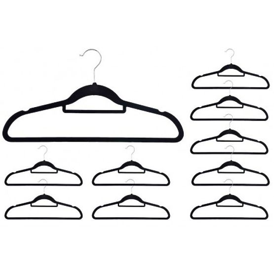 Velurový věšák Maxi sada 10 ks - černý