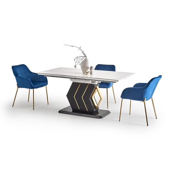 VINCENZO rozkládací stůl deska: bílý mramor, noha černá/zlatá (3p=1ks)