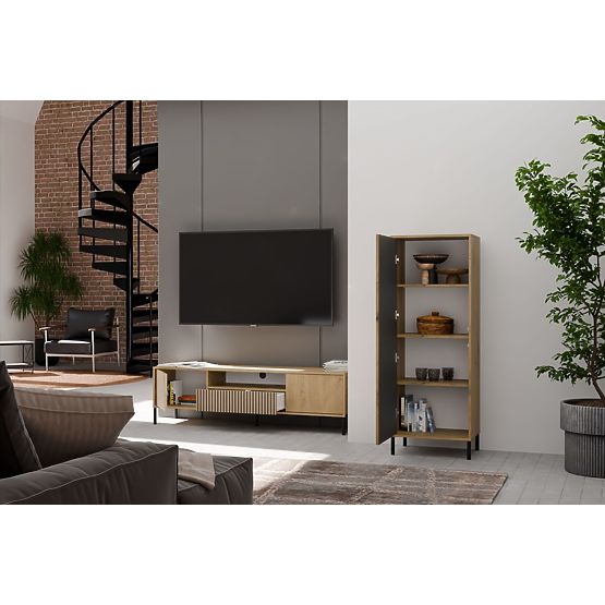 Vitrína KAMARO 1DD SLIM DUB ARTISAN Lamelový Čelní Panel