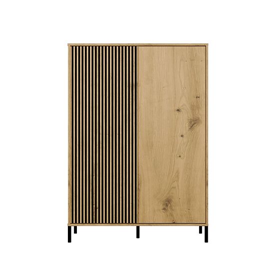 Vitrína KAMARO 2DD SLIM/HLADKÝ DUB ARTISAN Lamelový Přední Rýhovaný + Klasický