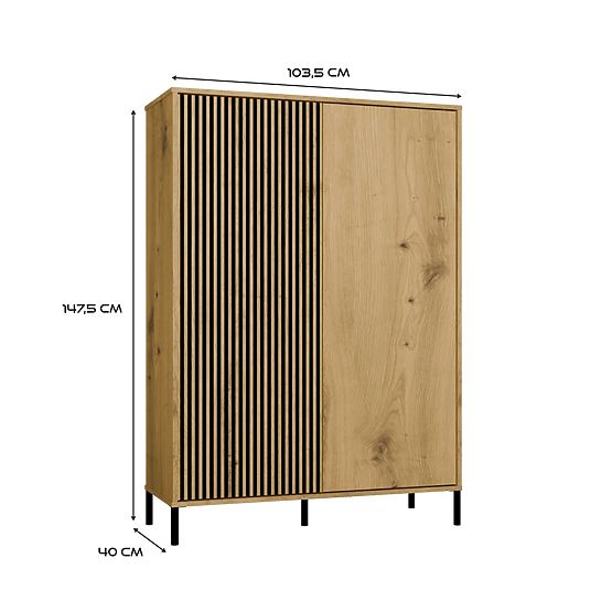 Vitrína KAMARO 2DD SLIM/HLADKÝ DUB ARTISAN Lamelový Přední Rýhovaný + Klasický