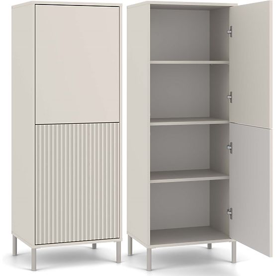 Vitrína KAMARO 2DK SLIM/HLADKÝ KAŠMÍR Lamelový Rýhovaný + Klasický Čelní Panel